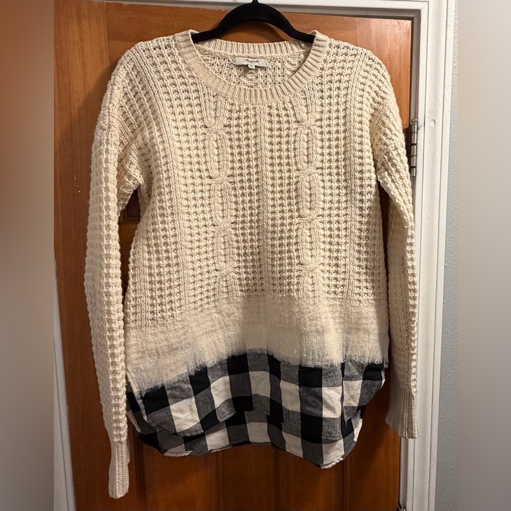 Madewell Cream and Black Patterned Sweater